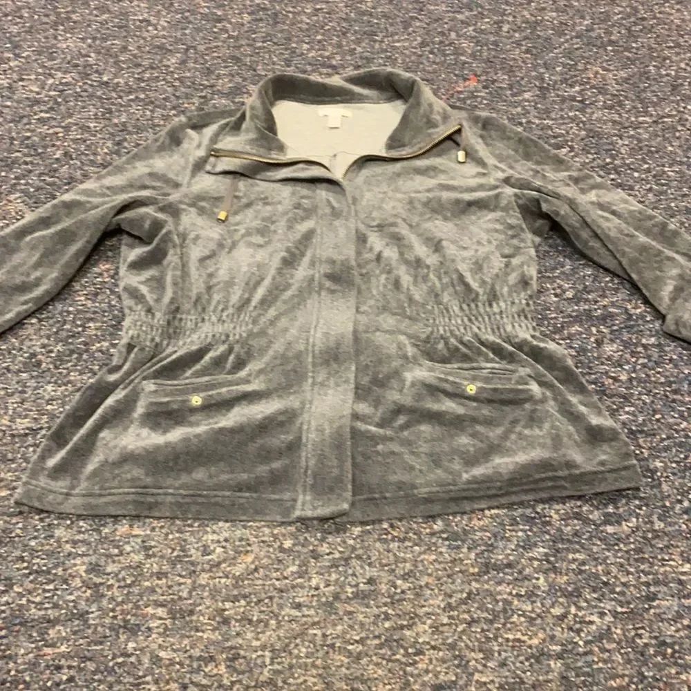 Charter Club Velour Gray Zip up Sweatshirt sz. L